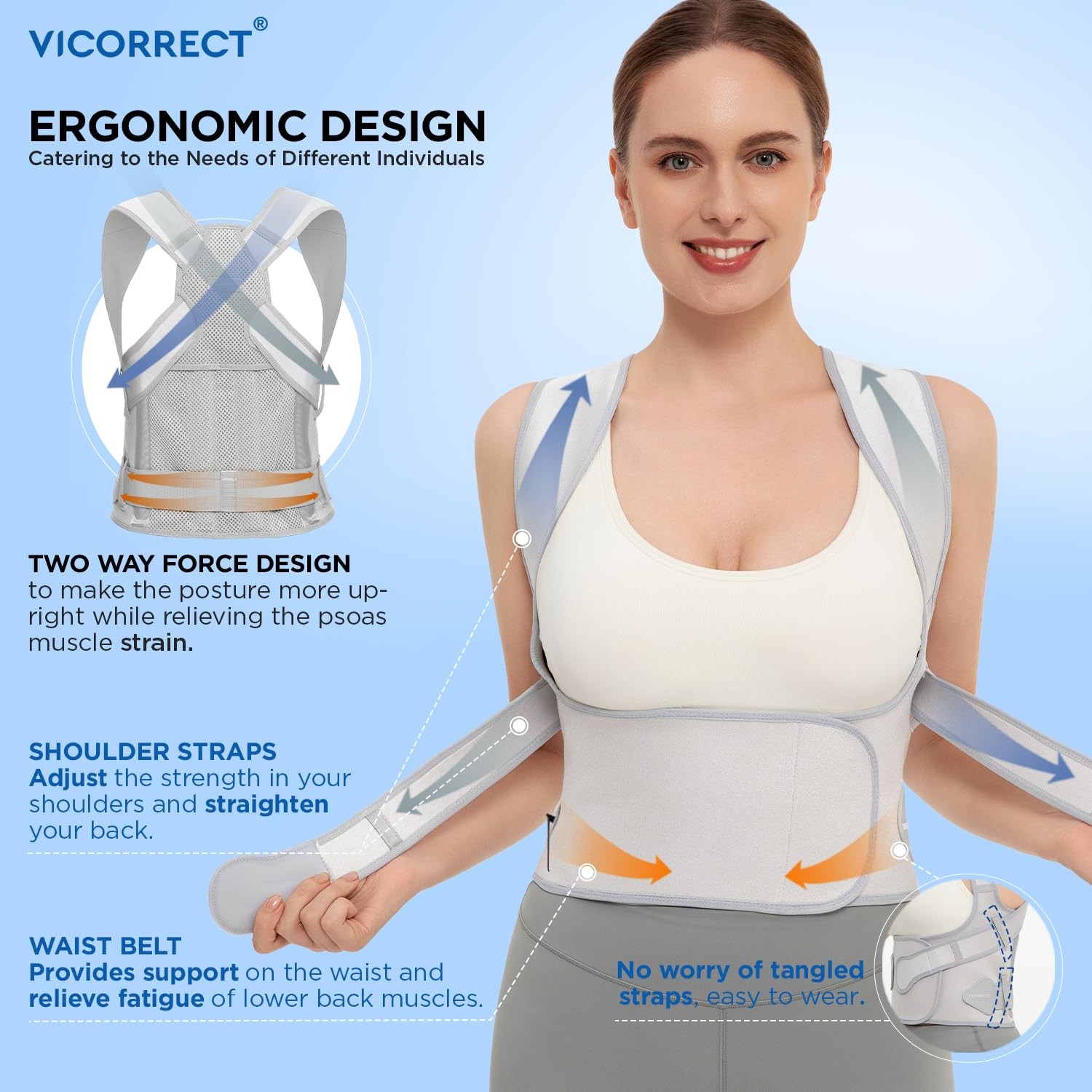 Vicorrect Posture Corrector Back Support Brace Relieve Upper Shoulder Pain Gray