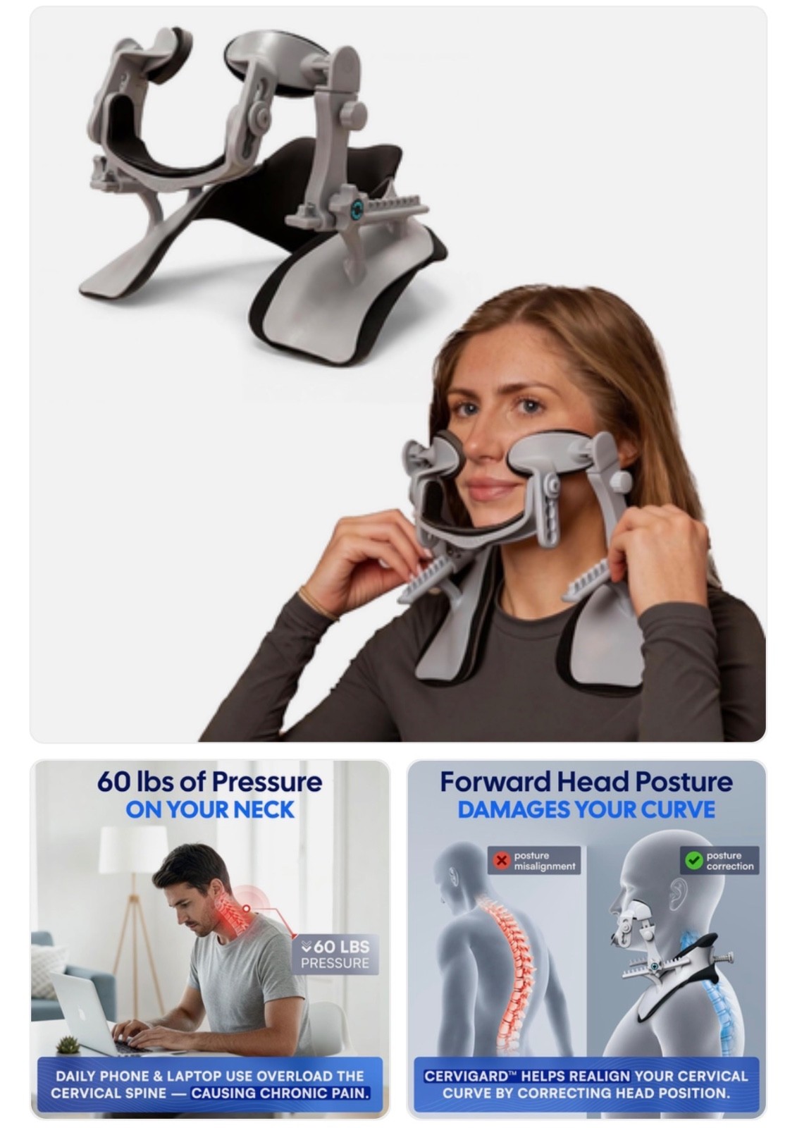 Cervigard- Foward head posture collar-tech neck, traction, cervical