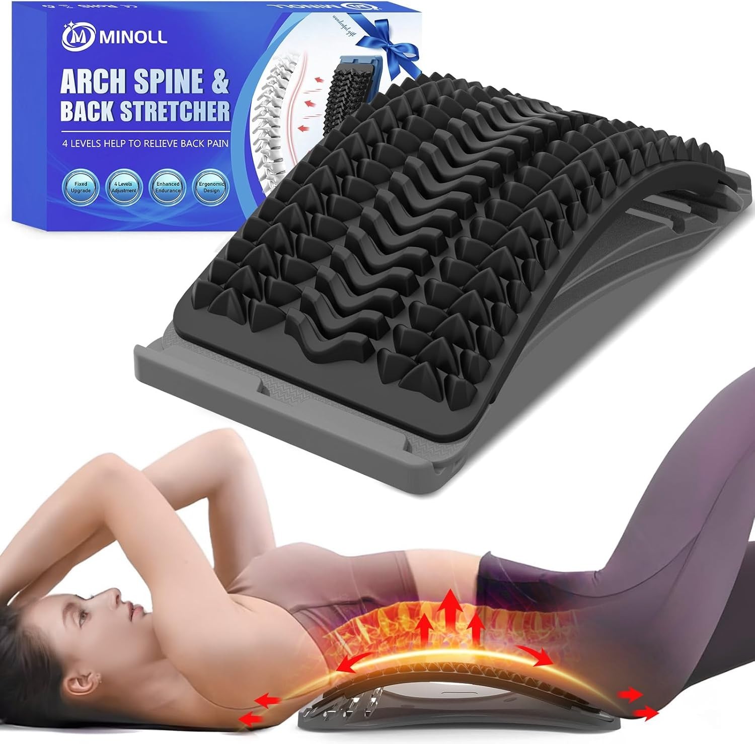 Back Stretcher for Lower Back Pain Relief, Multiple Level Adjustable Arch Lum…