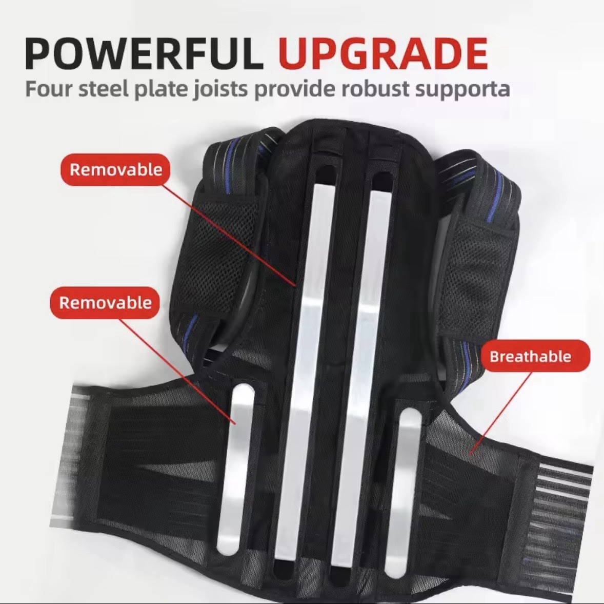 VBOSi Adjustable Back Brace Posture Corrector, Mesh, Steel Plates, M-XXL