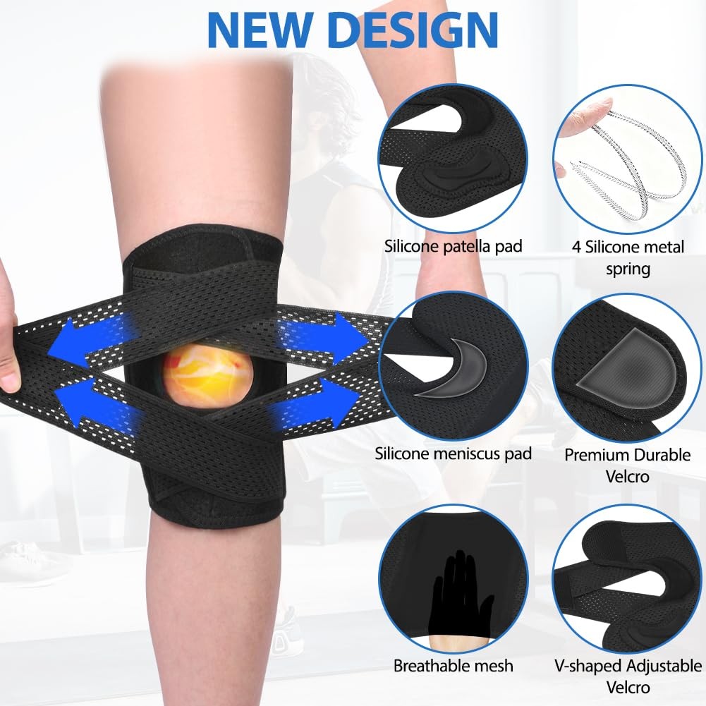 AOOWU Knee Brace Open Patella, Adjustable Compression With M, M