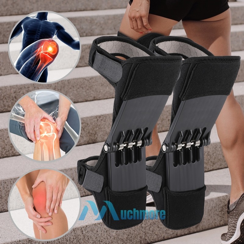 Pair Knee Support Brace Booster Pad Squat Sport Power Spring Force Joint Device