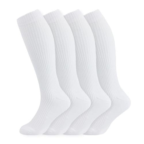+MD Cotton Compression Socks for Women & 10-13 4 Pairs White Cushion 15-20mmhg