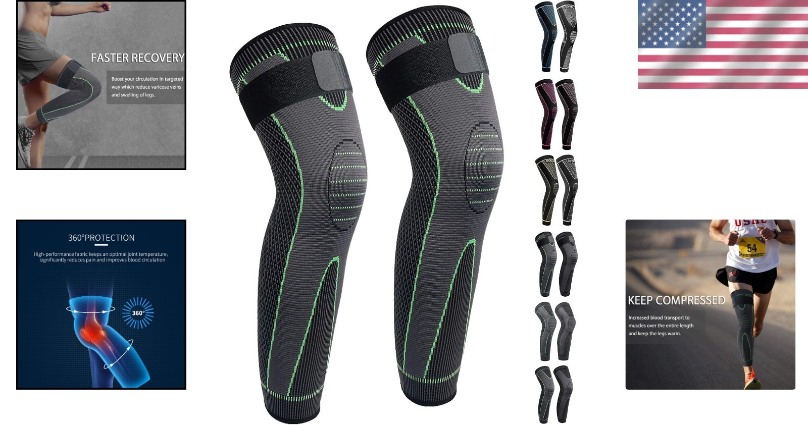 Adjustable Spandex Compression Sleeves for Leg Protection & Comfort – Green Pro