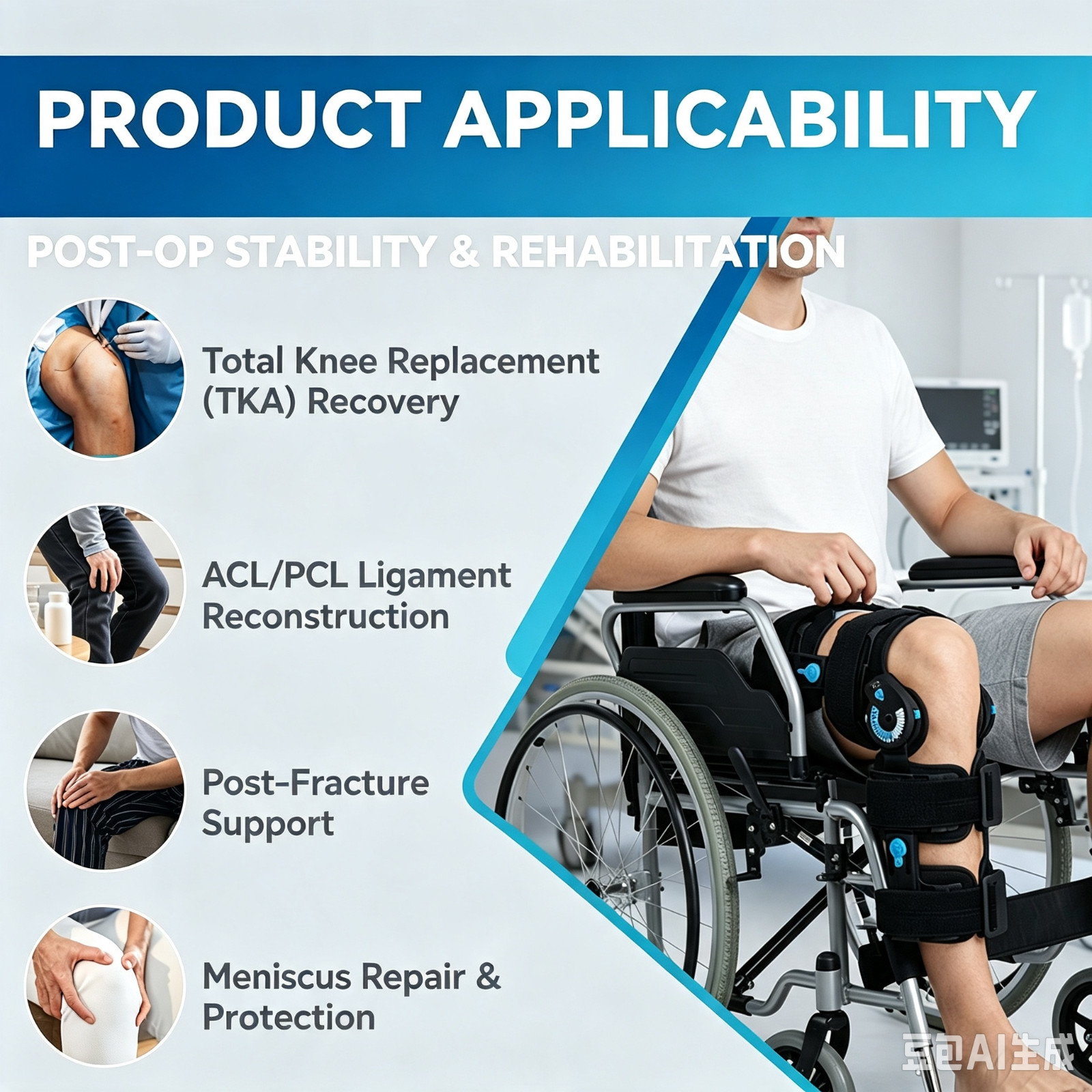 Hinged Post Op Knee Brace Support Orthosis Immobilizer for ACL, PCL and MCL
