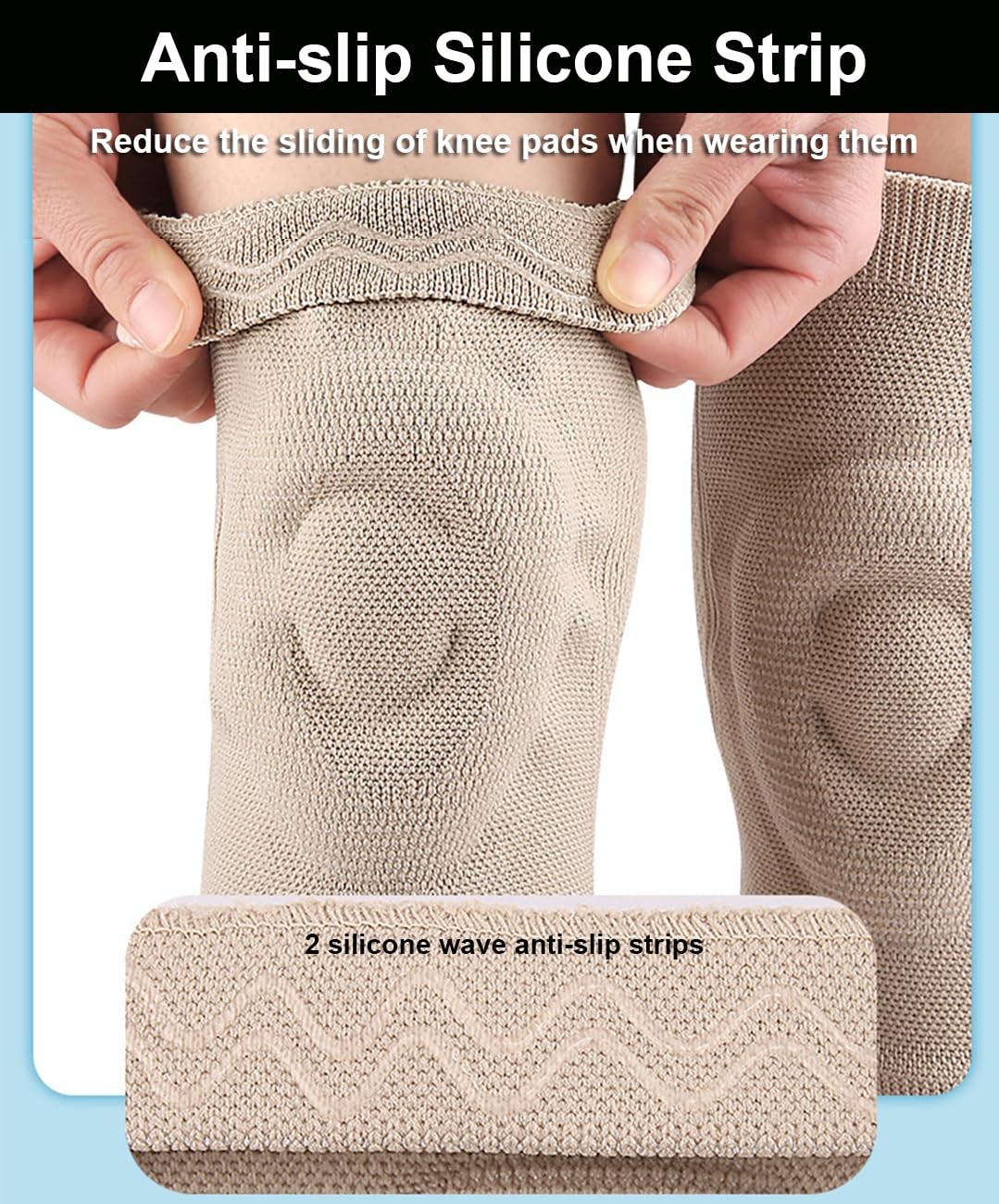 2 PCS Knee Sleeves AntiSlip Compression Brace Gel Pad Beige Size M