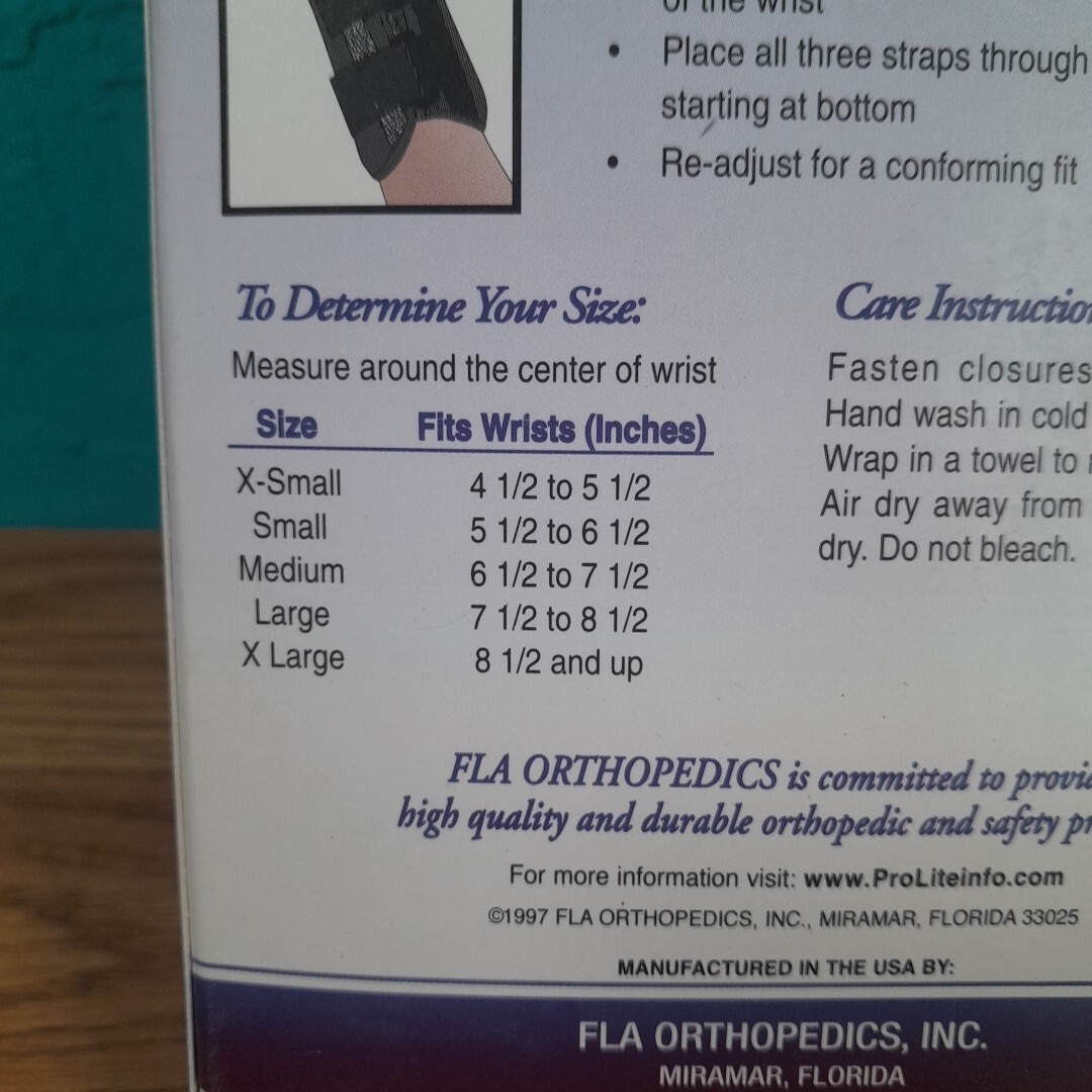 F-L-A Pro Lite 8″ Left Wrist Splint Brace Size XL Black New In Box