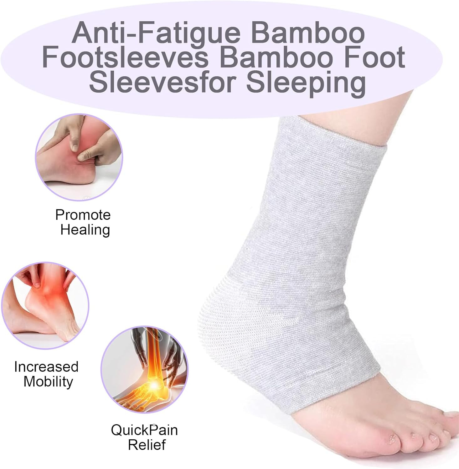 2 Pairs of Compress Bamboo Foot Sleeves,Keep Warm Bamboo Ankle Socks Foot Sleeve