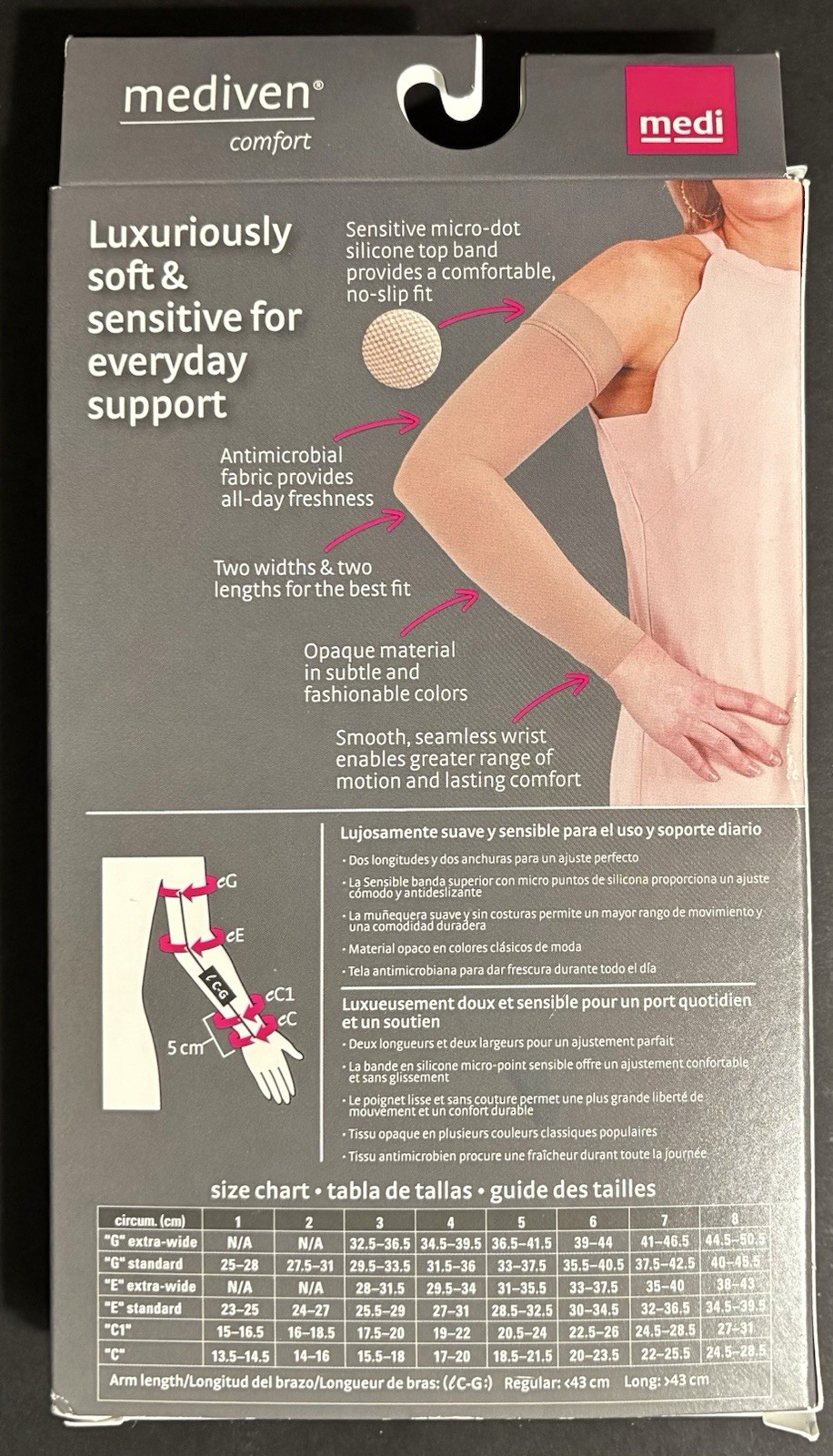 Medi Mediven Comfort Compression Arm Sleeve EW Black 20-30 mmHg Size IV CA21254