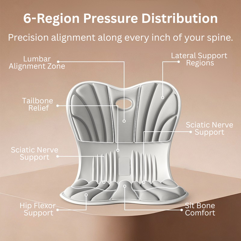 Gray Ergonomic Lumbar Support | Back Support with 6-Region Pressure Reliever