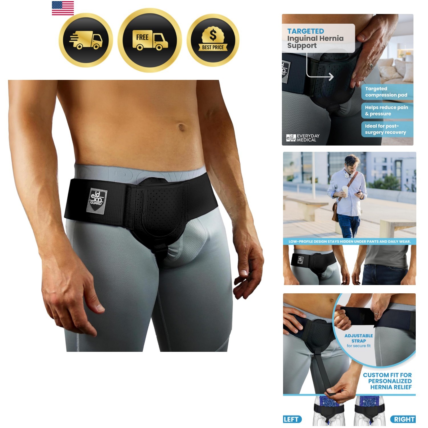 Inguinal Support Belt for Men I Fits Left or Right Side I Post Surgery Men an…