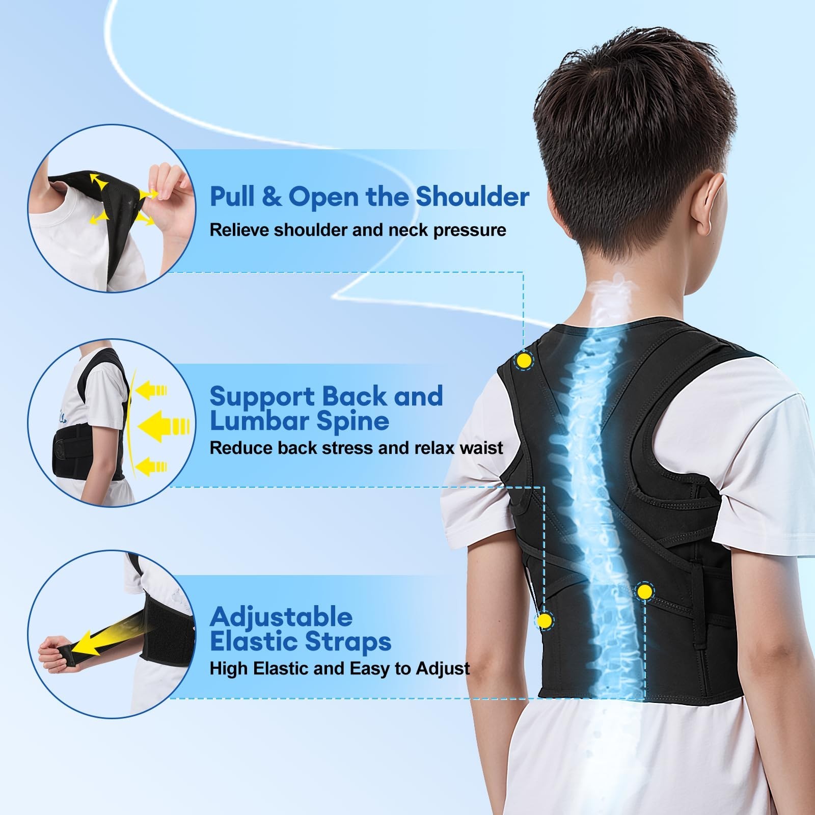 babaka Back Brace Posture Corrector for Kids, Adjustable Full Back Support, f…