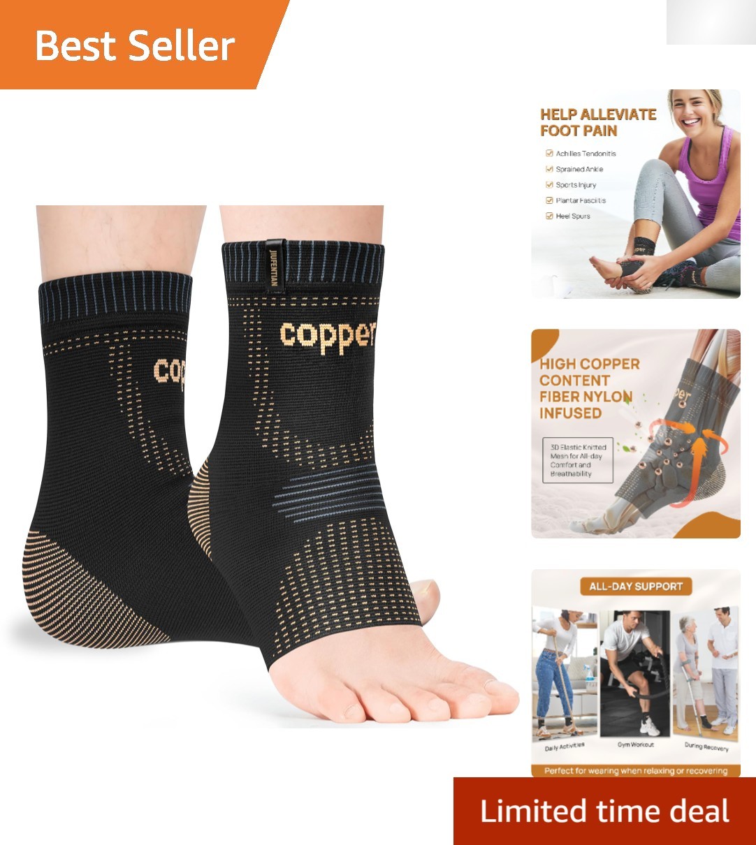 Copper Ankle Brace 2 Pack – Large Breathable Support for Pain Relief & Recovery