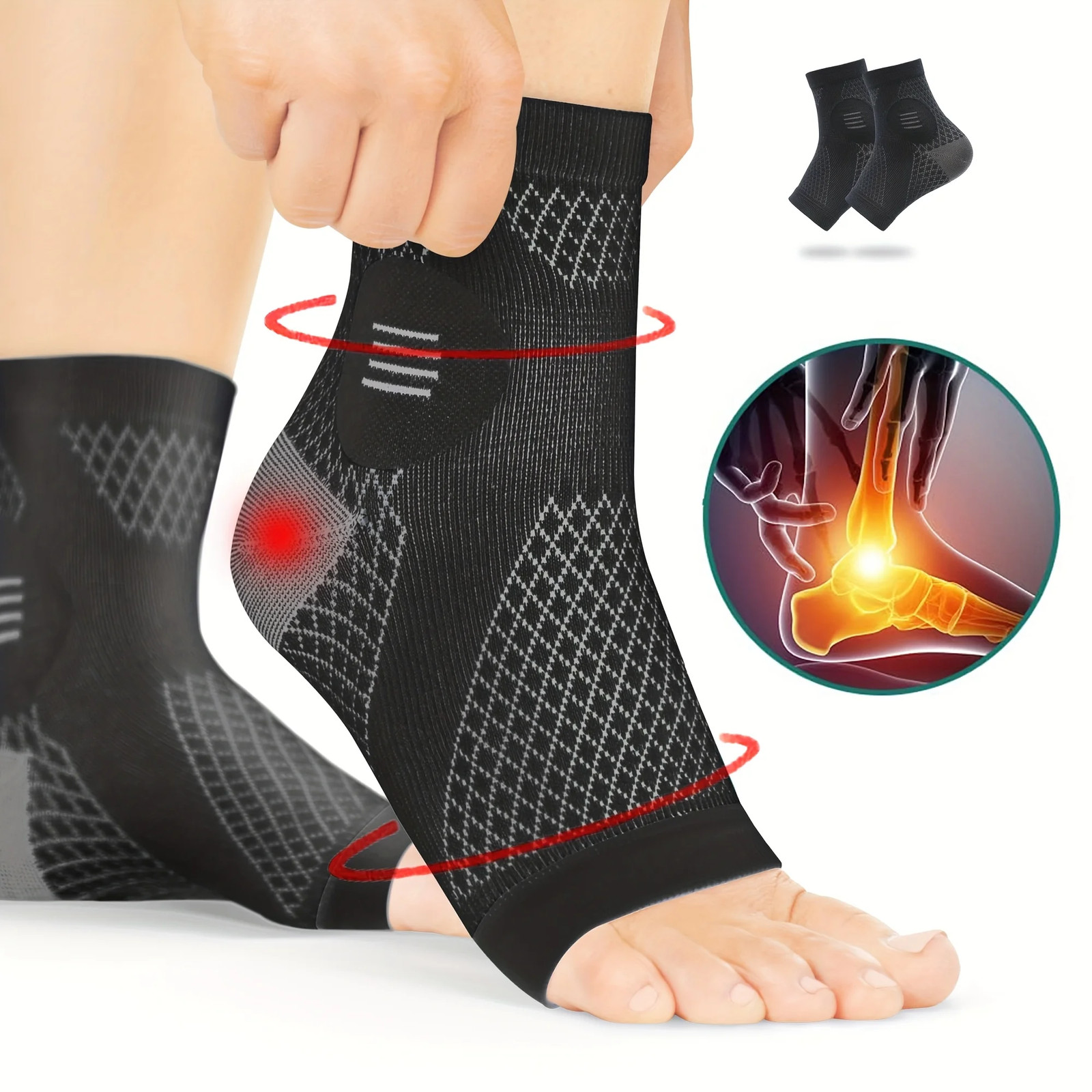 1Pair Ankle Compression Socks,Compression Foot Sleeves with Arch And Ankle.