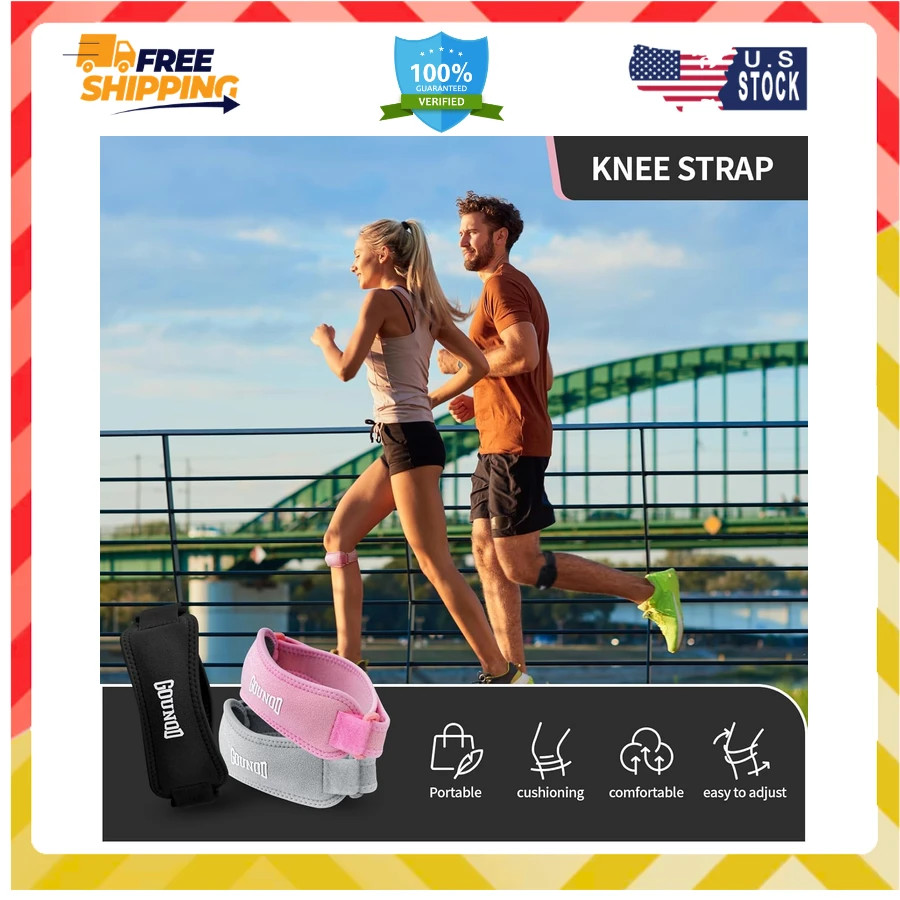 Patellar Tendon Knee Support Strap 2 Pack Pain Relief Band Black