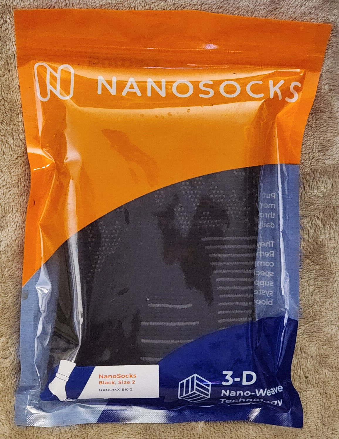 Nanosocks Compression 3-D Nano-Weave Technology Nanomx-BK-2 Black Size 2 Medium