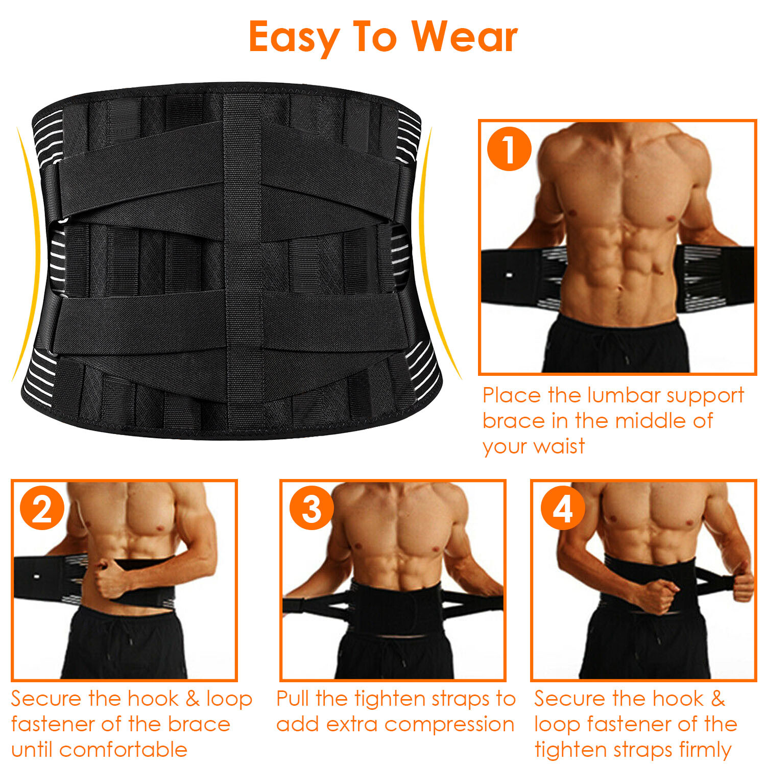Lower Back Support Brace Lumbar Support Pain Relief Belt Adjustable Men Women
