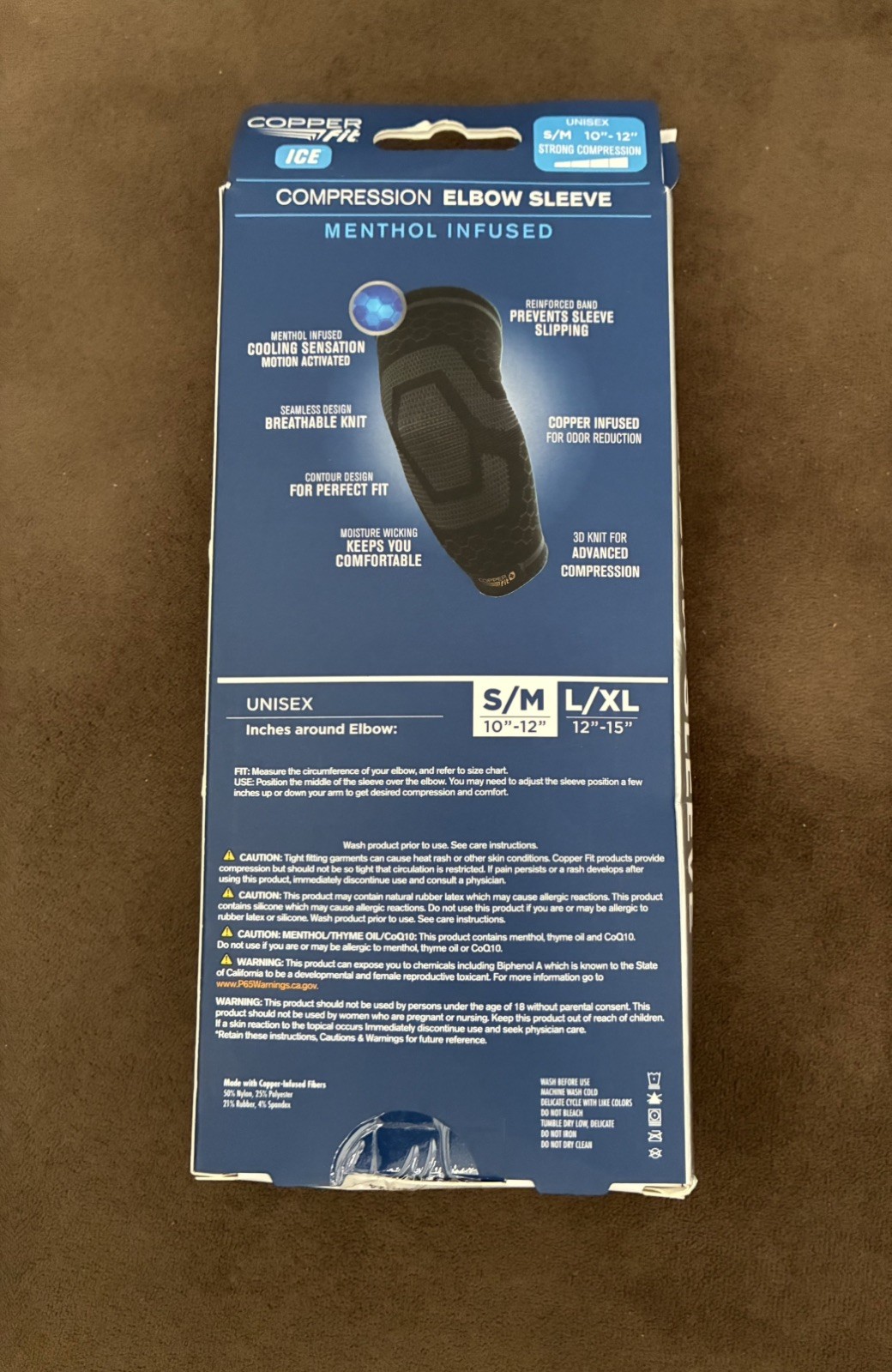 New Copper Fit ICE Menthol Infused Compression Elbow Sleeve – S/M Black