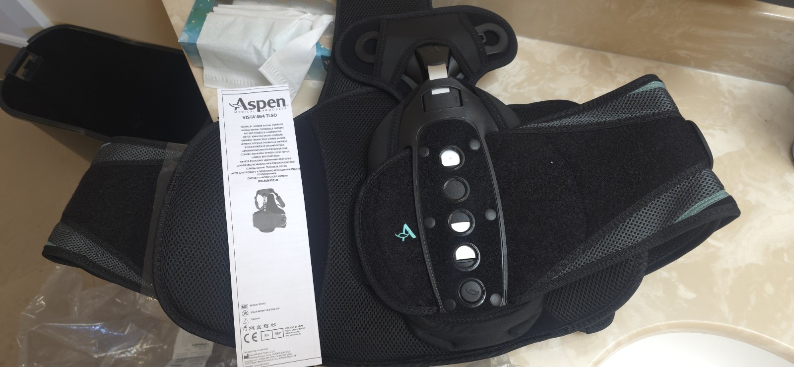 Aspen Vista 464 TLSO Lumbar Support Belt Adjustable Back Brace Black One Size