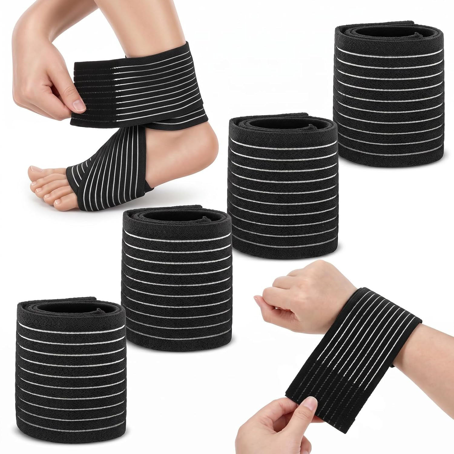 4Pcs Elastic Wrist Support Band Wrap, Breathable Ankle Brace Wrap | Black Elasti