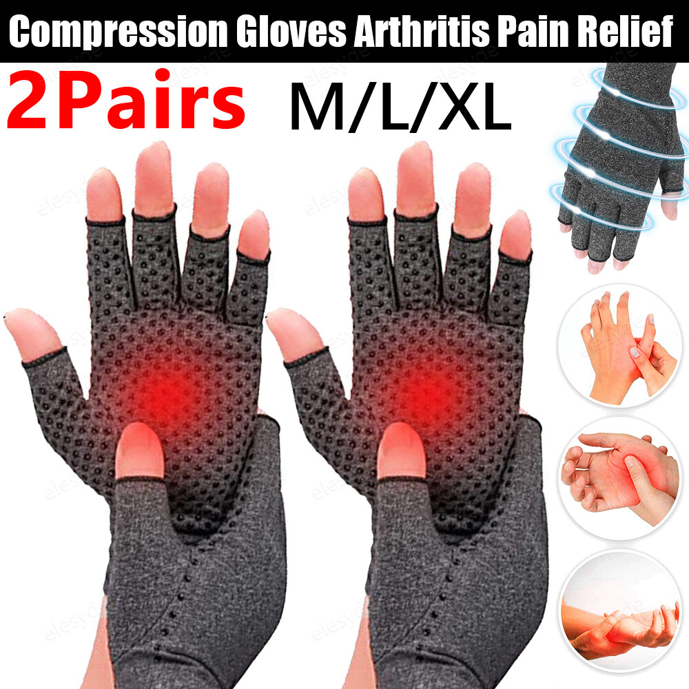 2Pair Copper Compression Gloves Medical Arthritis Pain Relief Hand Support Brace