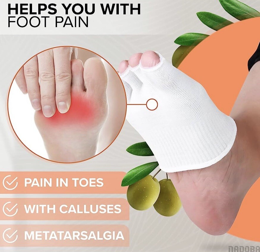 Toe Separating Gel Compression Socks Help Dry Cracked Skin White (5 Pairs)