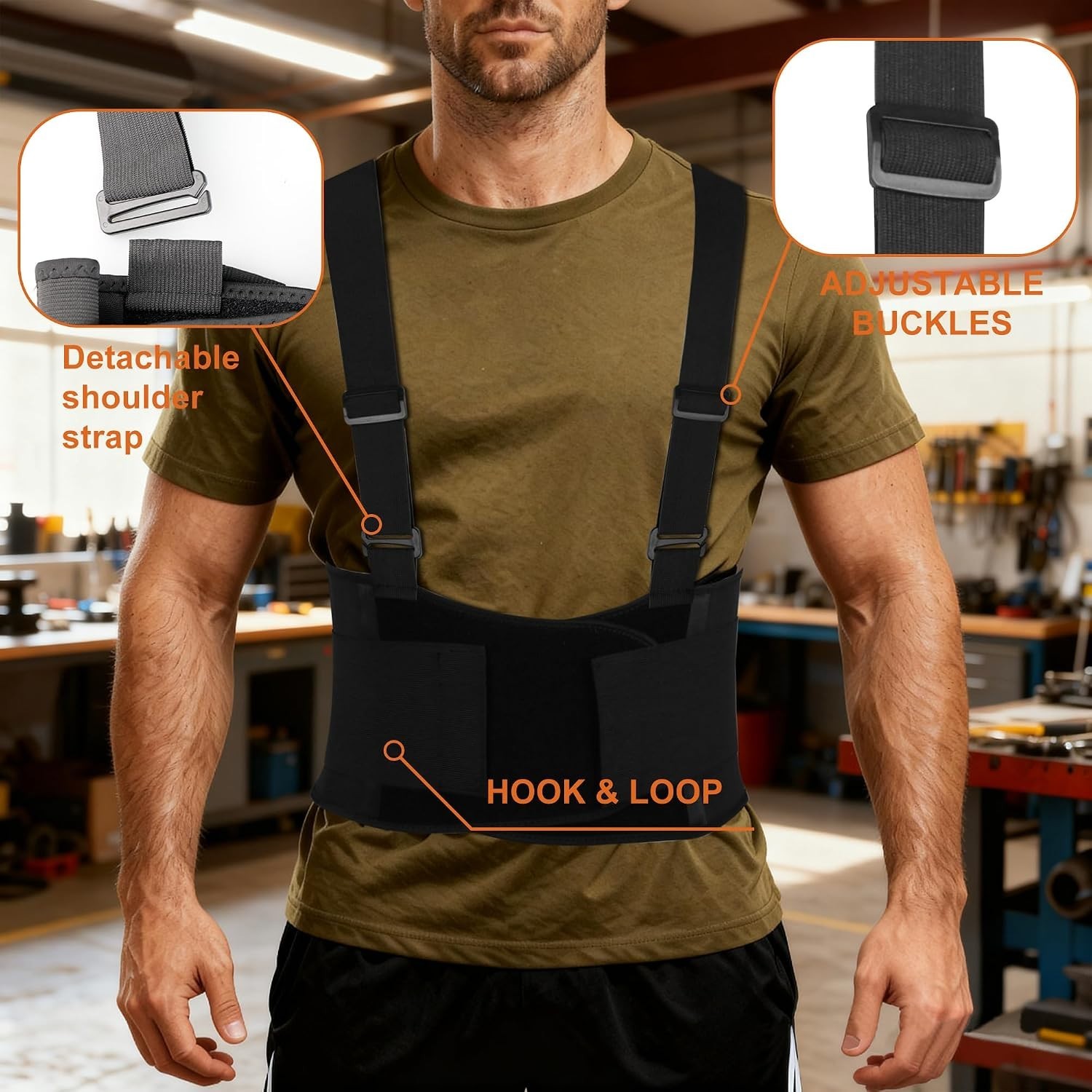 2-in-1 Work Back Brace for Men & Women, Adjustable Lumbar Support Belt with D…