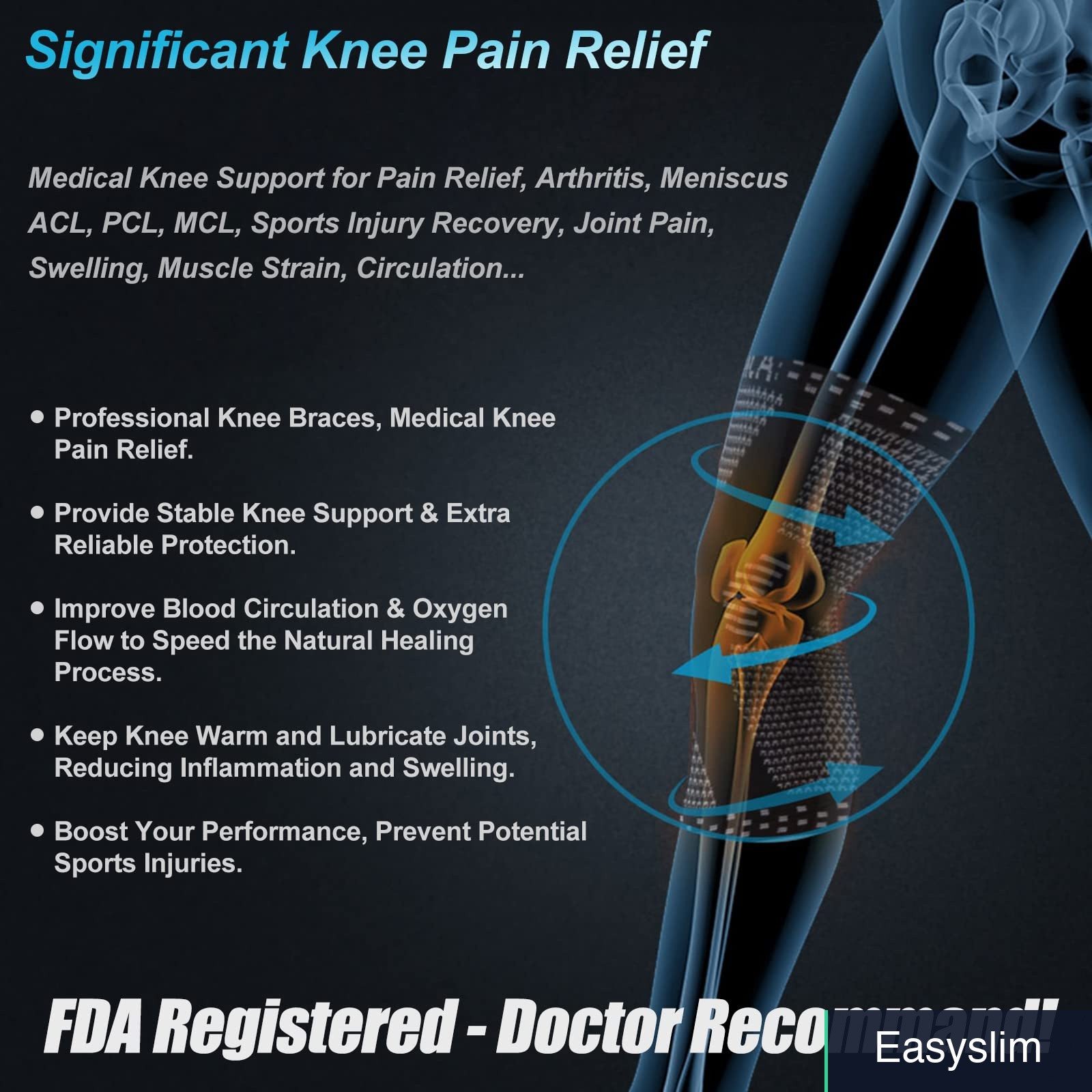 Copper Knee Brace with Compression Support Spring Stabilizers Gel Pad