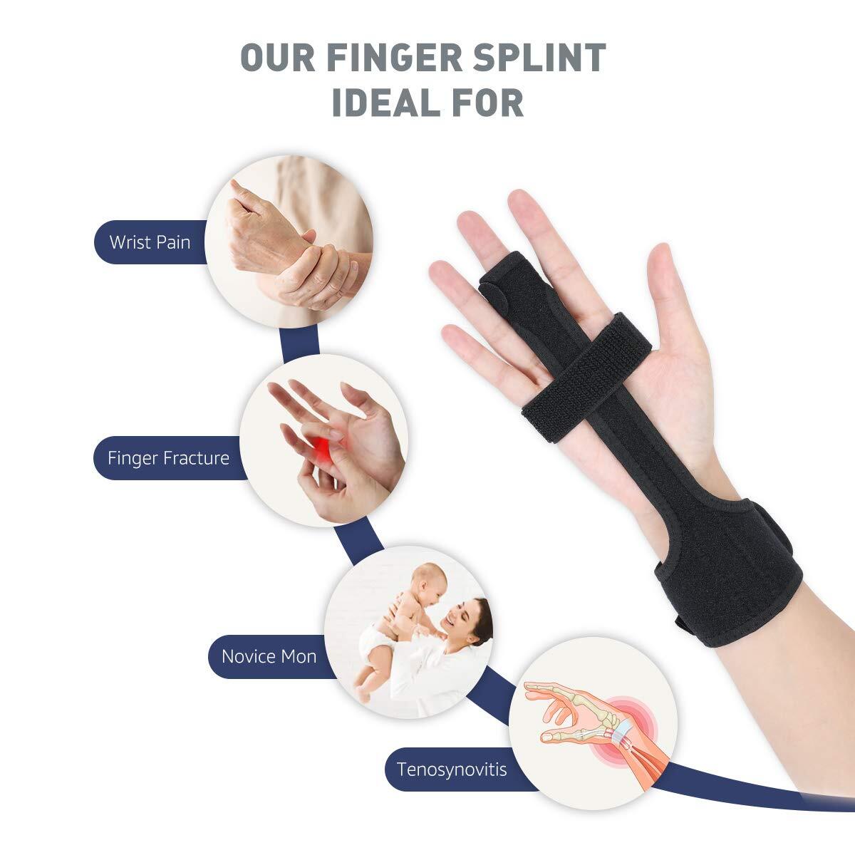 Tikaton Finger Splint Kit Hand Sprains Pain Relief Adjustable Brace with Strips
