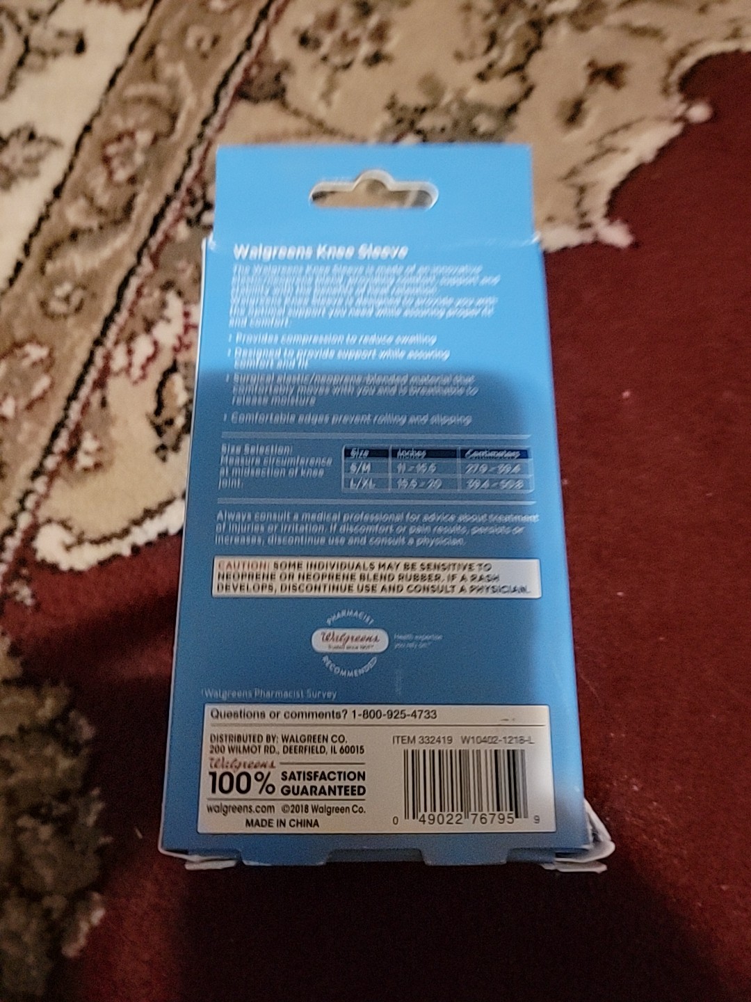 Walgreens~Moderate Support Compression Knee Sleeve~Size L/XL~Fits Left Or Right
