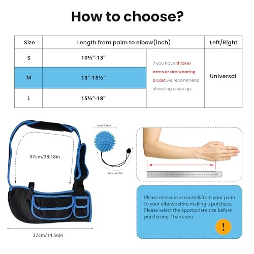 Arm Sling Shoulder Immobilizer, Mit Squeeze Balls for Hand Therapy, Medium