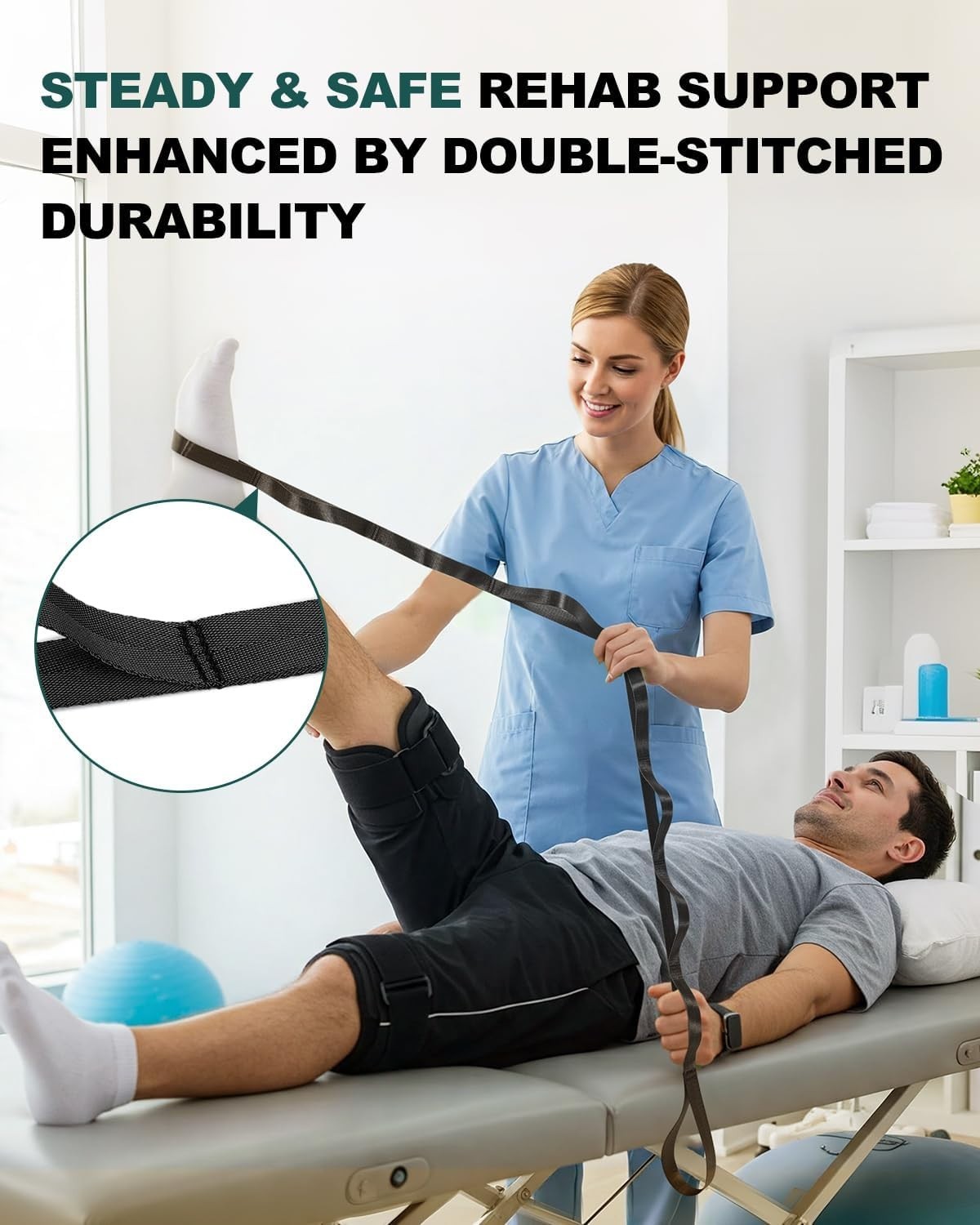 Lightweight 75″ Stretching Strap for Physical Therapy & Yoga Practice – Black