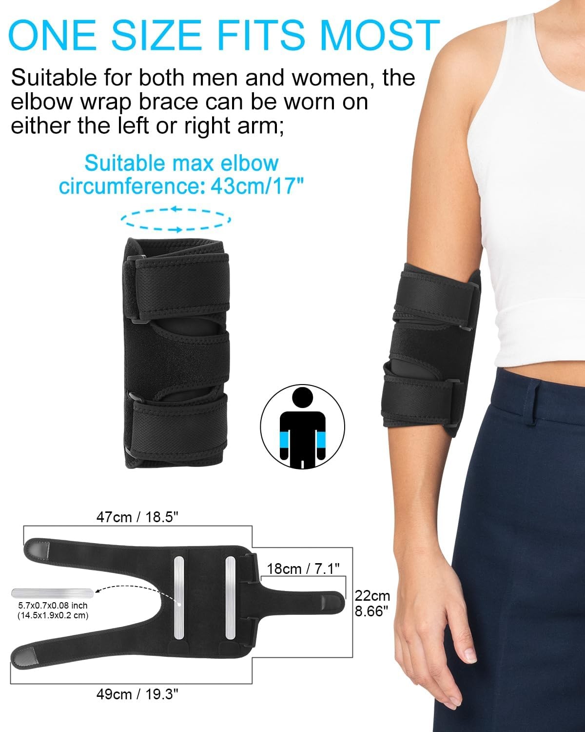 Elbow Brace with 2 Removable Metal Splint for Sleeping, Adjustable Cubital Tu…