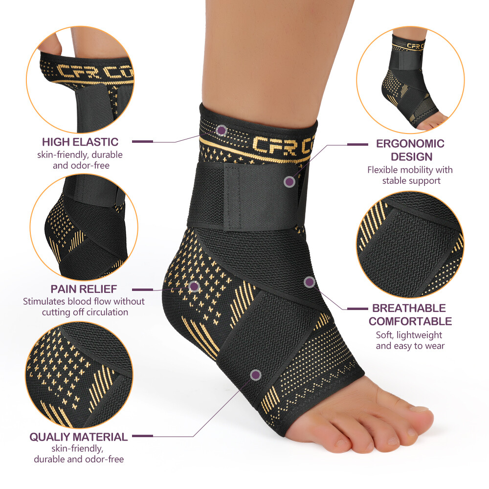 Copper Ankle Brace Adjustable Compression Sleeve Heel Brace Achilles Tendonitis