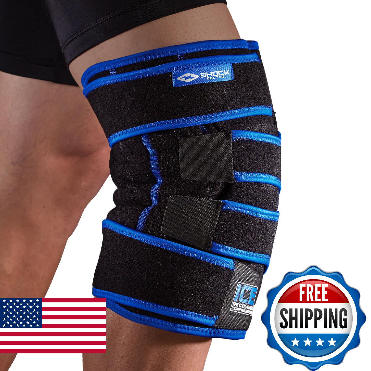 Shock Doctor Ice Pack Recovery Compression Knee Wrap Brace Large/X-Large Black