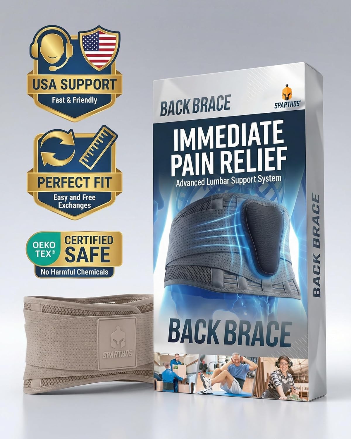 Lower Back Pain Relief Brace Nylon Polyester Adjustable Lumbar Support