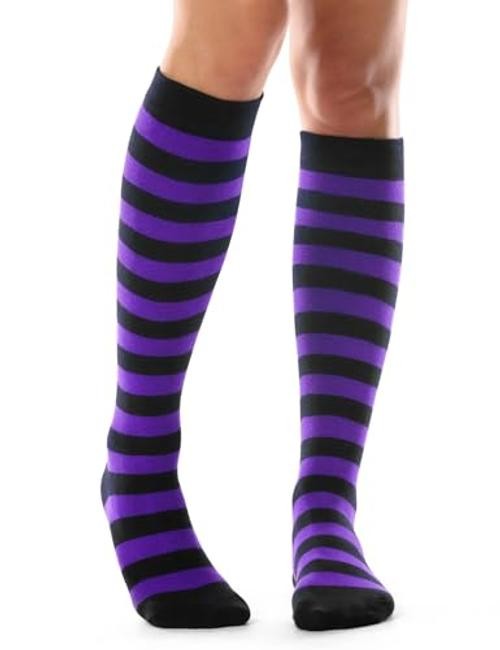 Women’s Knee High Socks Outdoor Sport One Size 1 Pack Black Purple Stripes