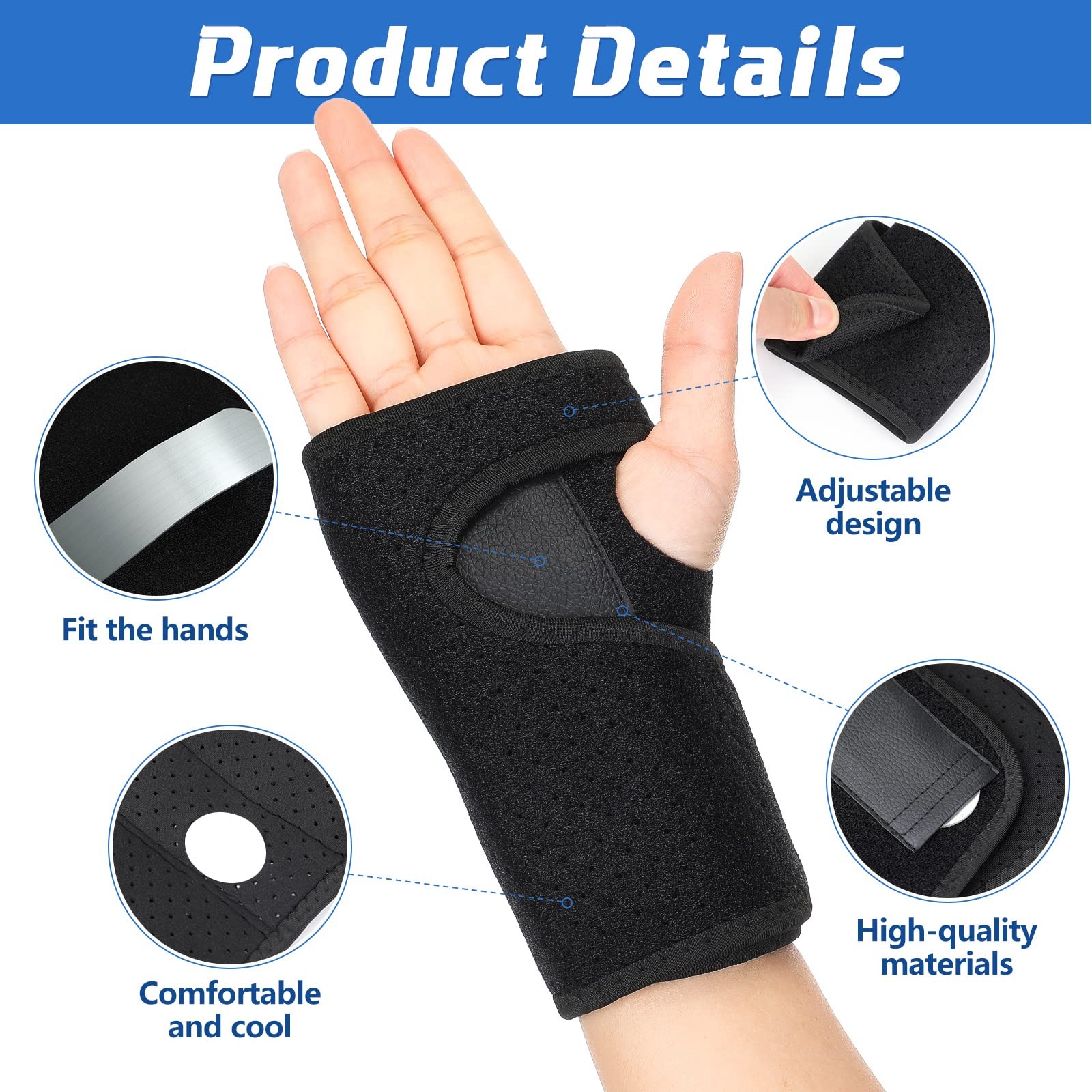 2 Pcs Wrist Brace for Carpal Tunnel Night Sleep Support Adjustable Wrist Splint