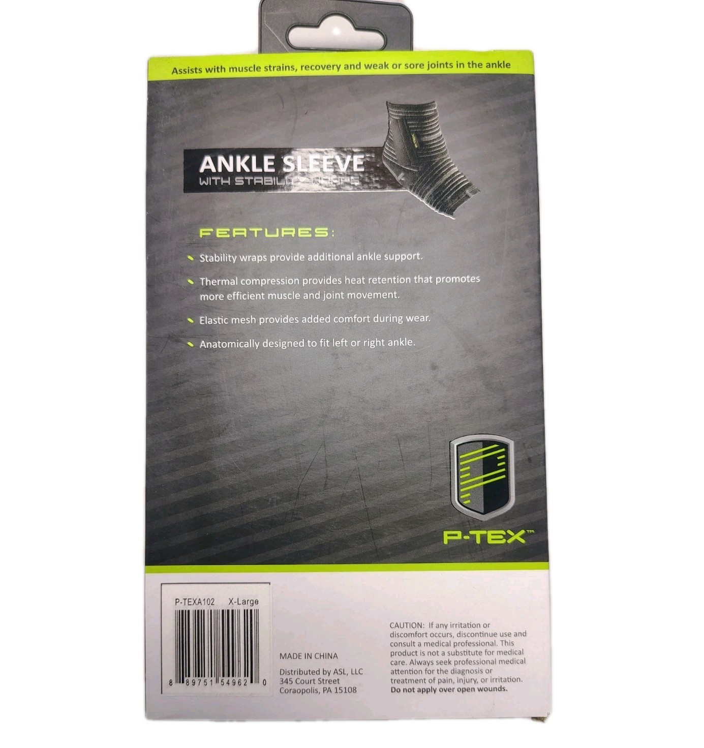 P-Tex Ankle Sleeve Stability Wrap Size XL Black P-TEXA102 Brand New Fast Ship