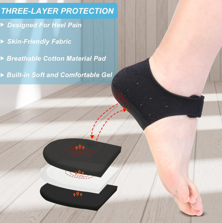 1 Pair Heel Pads Heel Cushion Support Shock Absorbing Adjustable Strap