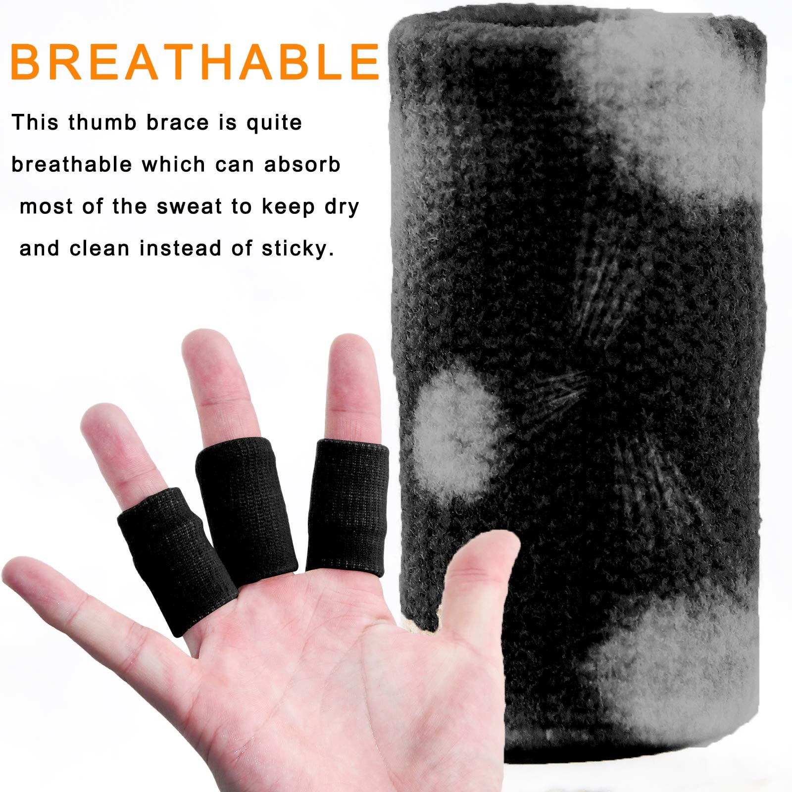 Finger Sleeves Thumb Splint Brace Support Breathable Elastic Tape 10PCS Black