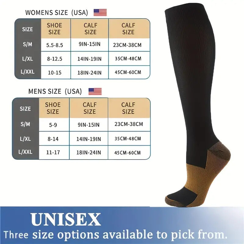 (S-XXL) Copper Compression Support Socks 20-30mmHg Knee High Unisex 3/6 Pairs–
