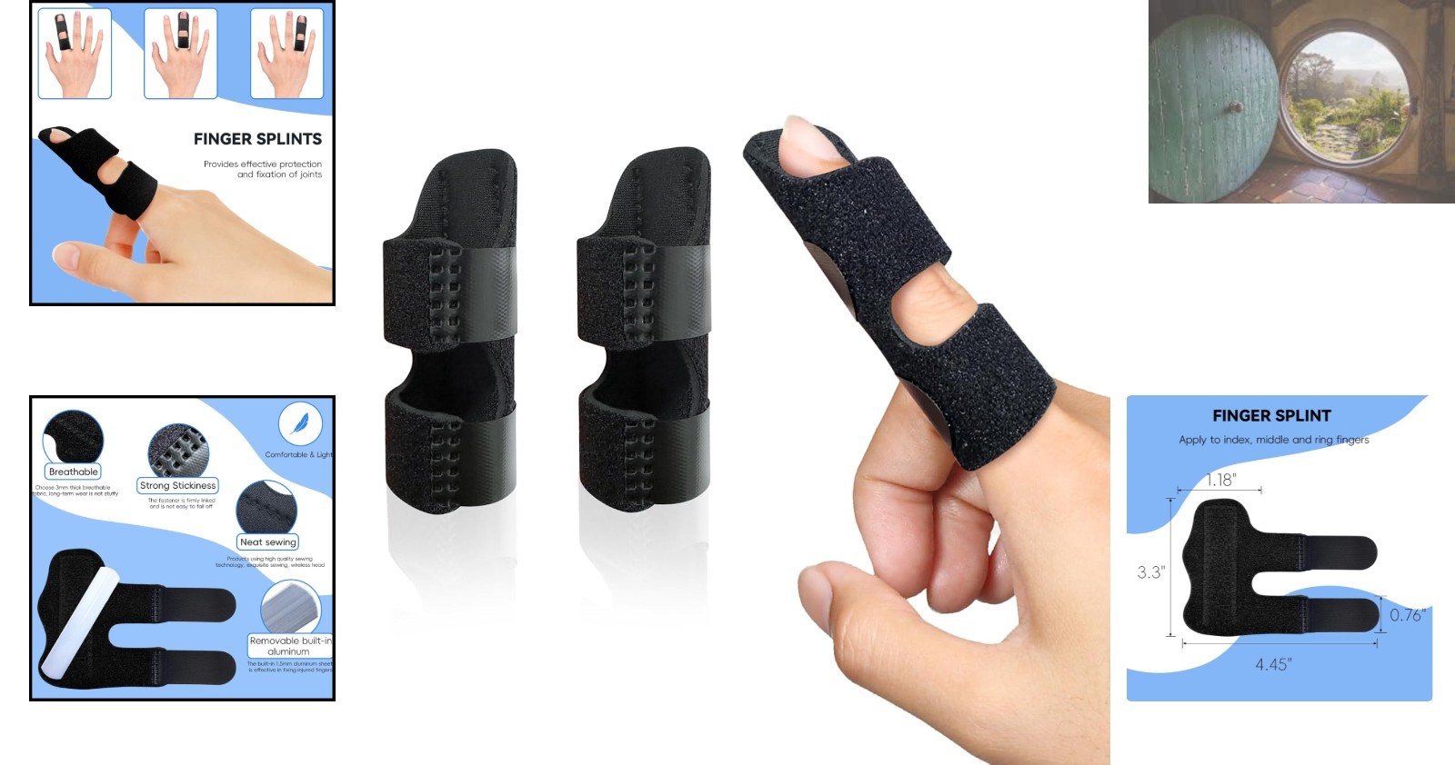 2-Pack Adjustable Finger Splint – Stabilizes Middle, Index & Ring Fingers, Black
