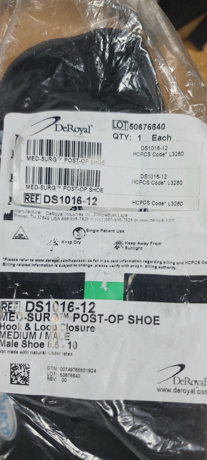 DARCO DeRoyal Med-Surg Post Operative Shoe 8.5-10 New Hook & Loop Closure MALE