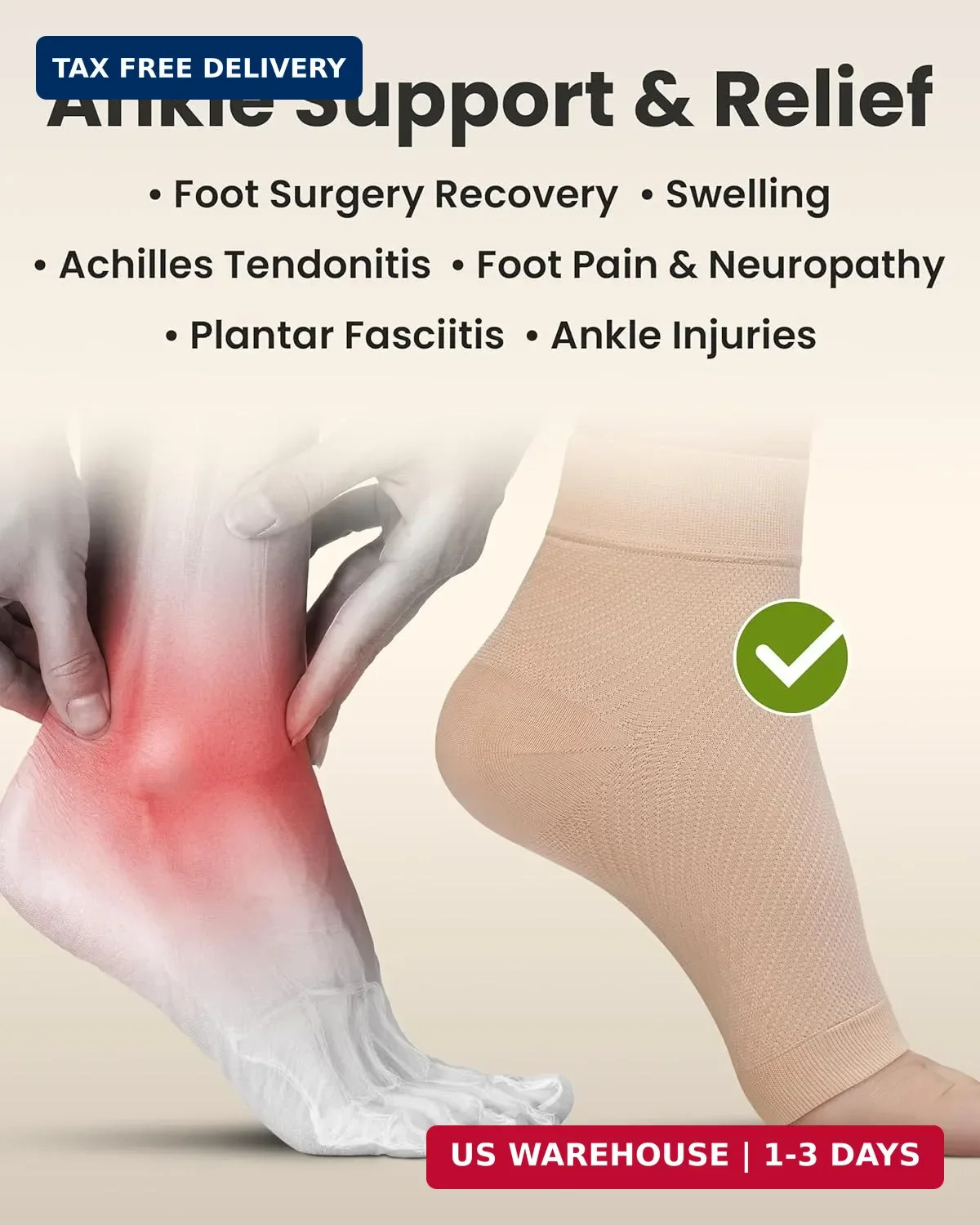 KEMFORD Ankle Compression Sleeve – 1-Pair, Plantar Fasciitis Braces – Open Toe C