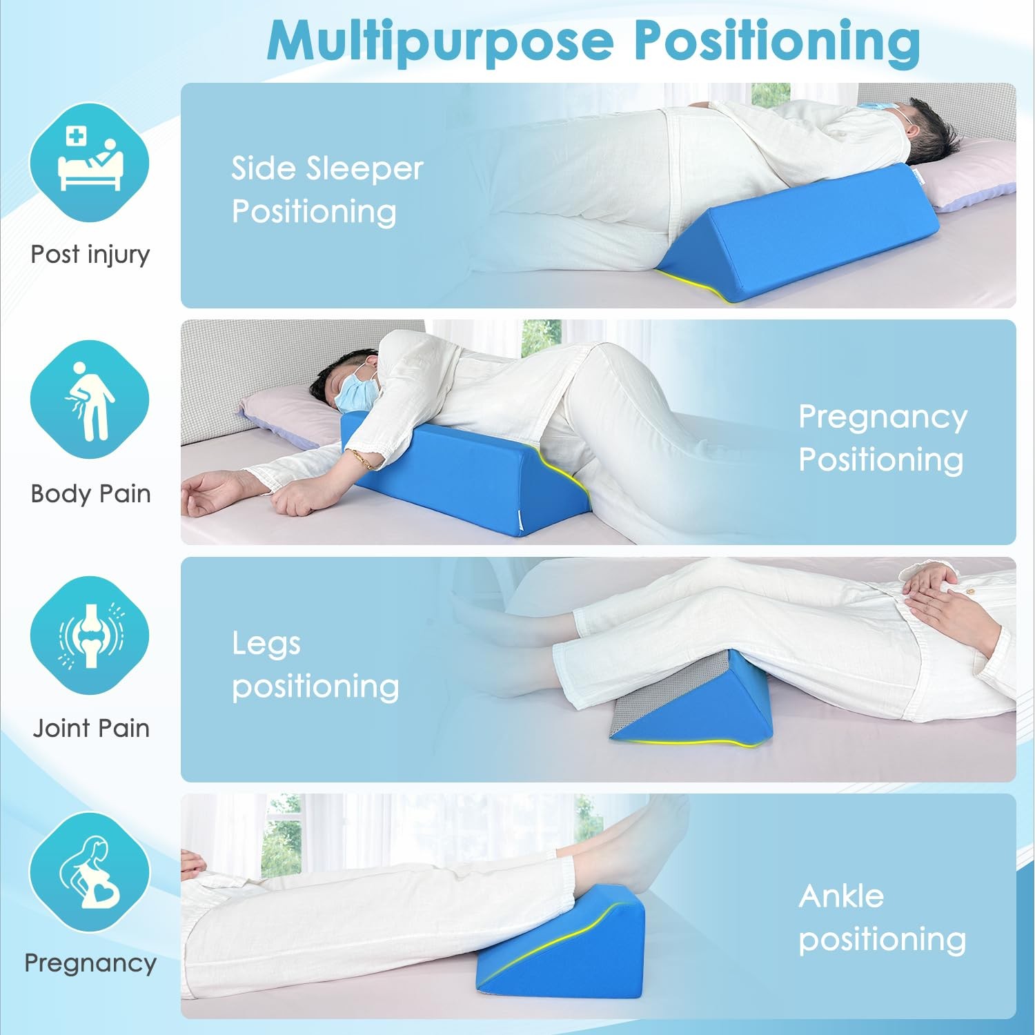 Bed Wedge Pillow For Sleeping Seniors Post Surgery 1 Count (Pack of 1), Blue