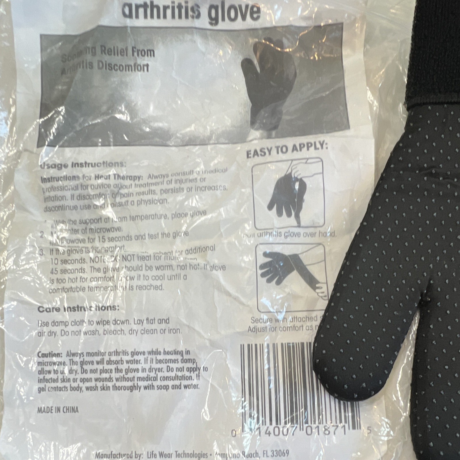 Flex Aid Arthritis Glove Microwavable Heat Therapy Adjustable Reusable Black