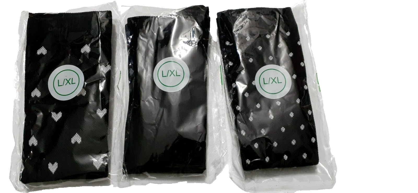 Women’s Leggings L/XL Lot of 3 Black & Black/White Striped – New Sealed