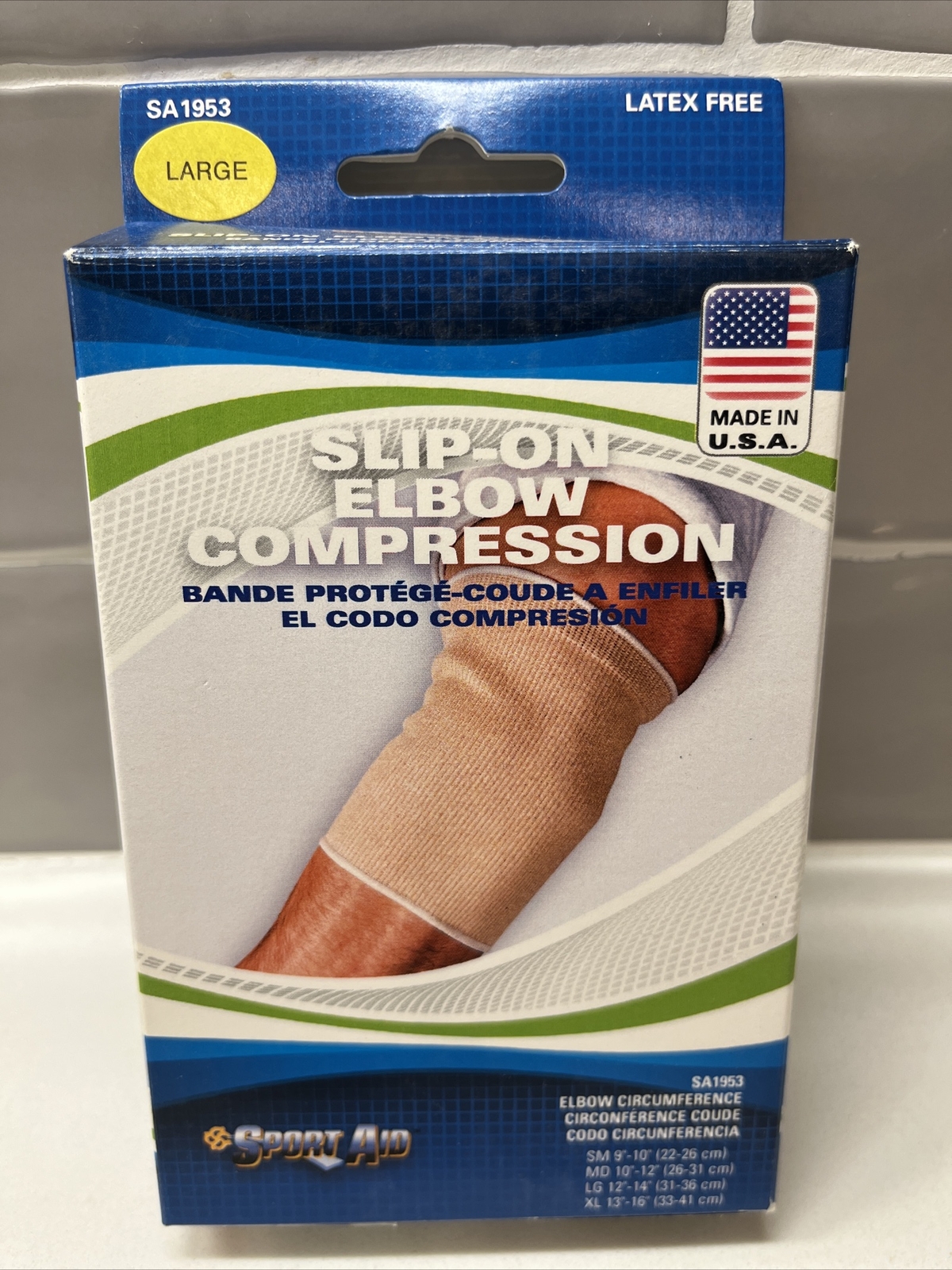 Sport Aid Slip-On Elbow Compression Size LARGE Latex Free Brand New