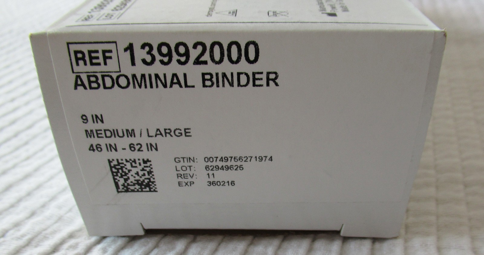 DeRoyal Abdominal Binder REF 13992000 Size 9 In. Medium/Large 46-62 In. White
